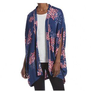 HUE Women's Open-Front Kimono Lounge Sleep Wrap Coverup, Coral Explosion